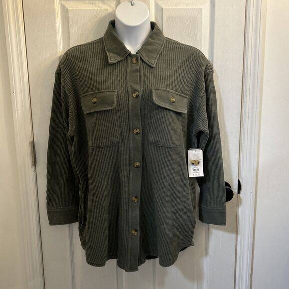 Terra & Sky Women's Plus Size Button Down Waffle Knit Shacket Size 0X 14W NWT - Picture 1 of 16